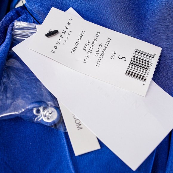 SOLD Equipment Blue Silk Wrap Dress - Picture 6 of 11